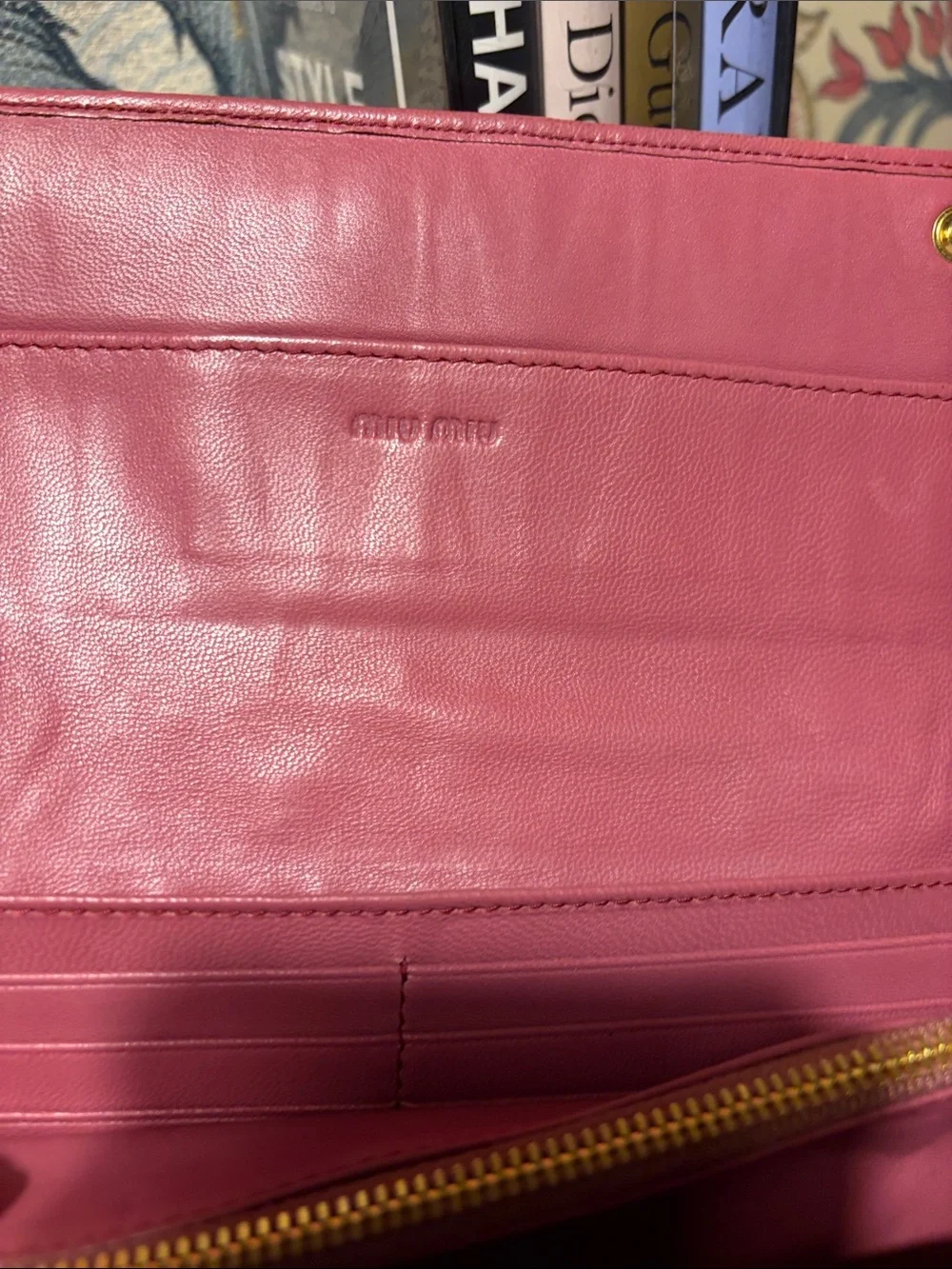 Miu Miu Quilted Leather Long Wallet in Rose Pink with Gold Logo GUC Vintage